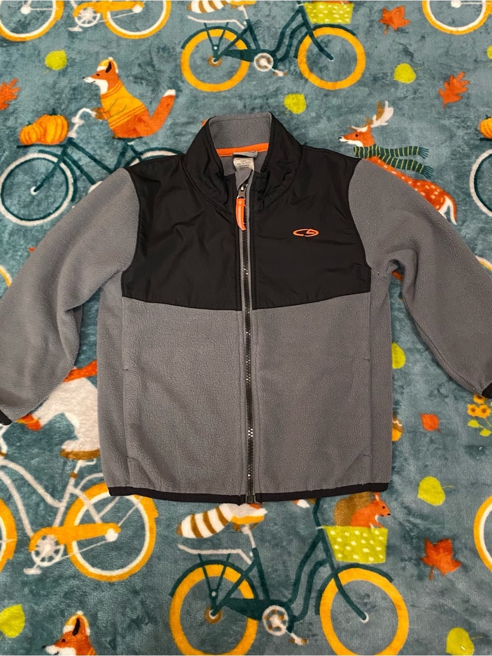 Champion Kids Gray Fleece Jacket with Black Yoke and Orange Trim